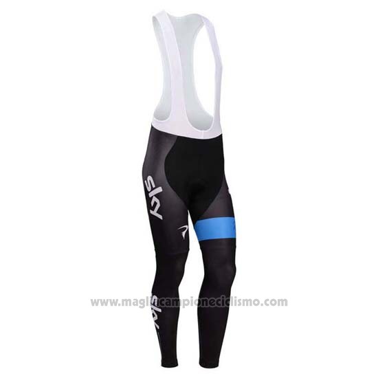 2014 Abbigliamento Ciclismo Sky Nero e Celeste Manica Lunga e Salopette
